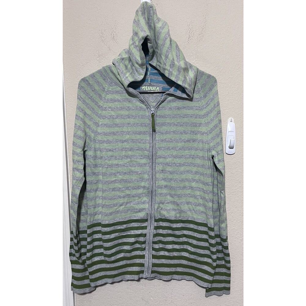 Kirra Women's Sweatshirt Hoodie Jacket Green striped XL skater y2K